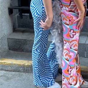 Blue and White Checkered Flared Pants by Garage